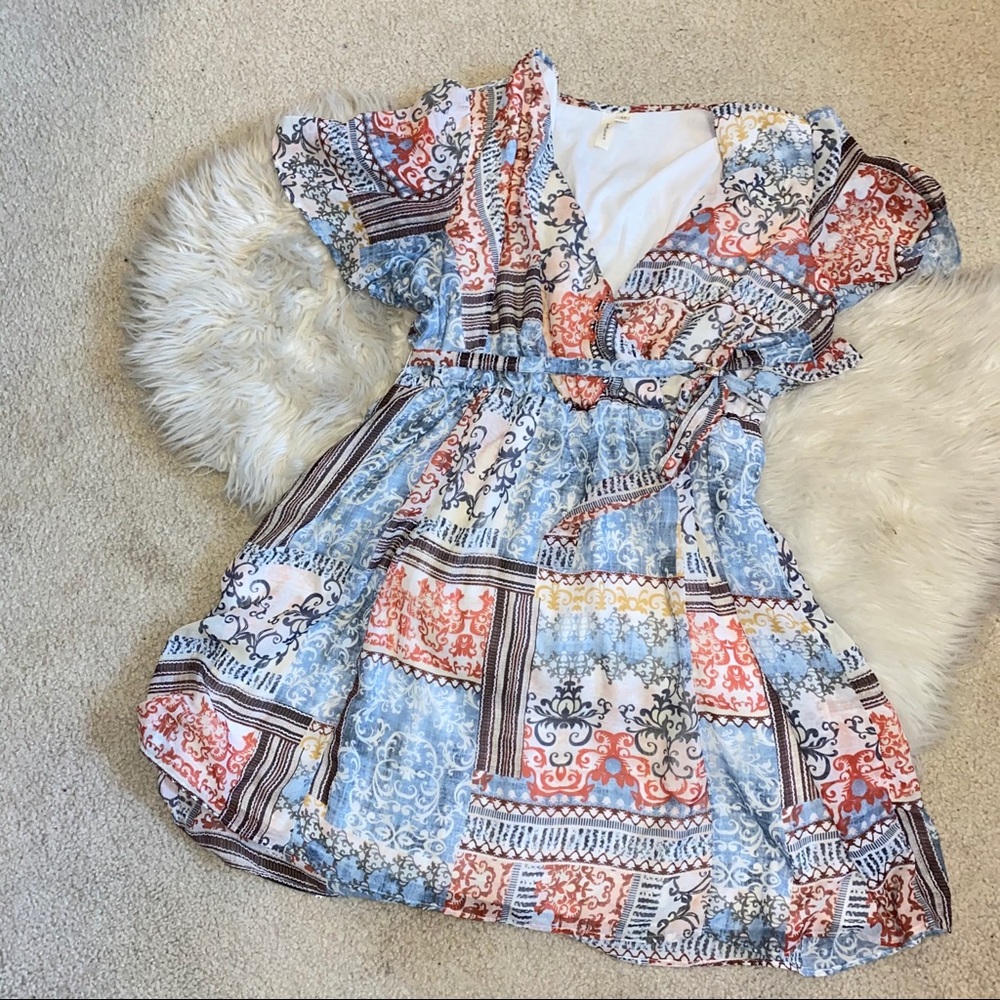 3X, Boho Faux Wrap Dress